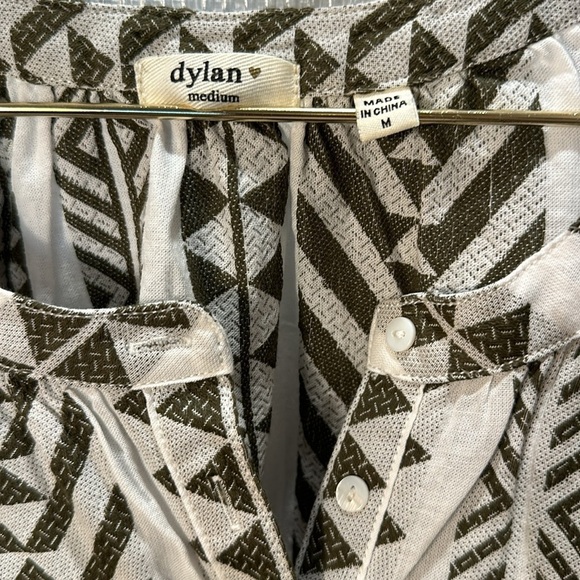 Dylan Fun Off White Green Print Short Sleeve Button cotton shirt size M - Picture 3 of 12